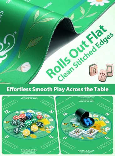 Crease-Free Mahjong Learning Mat 33.1" x 33.1", American Mah Jongg Mat with Rules, Quiet Non-Slip Large Mahjong Table Cover, Floral Gaming Mats for Mahjong, Poker, Dominoes & Board Games (Fresh Green) - color: Fresh Green
