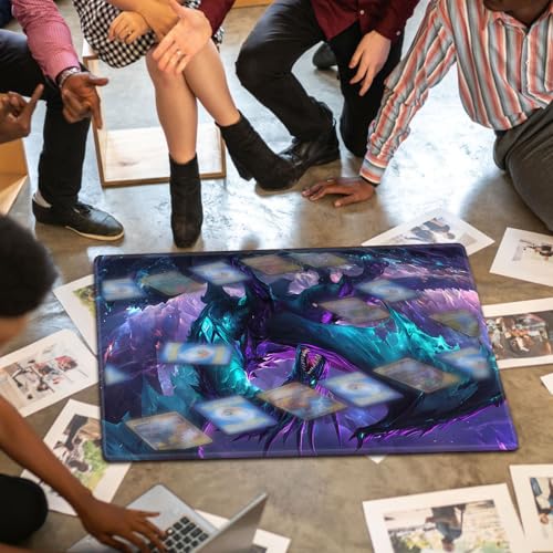 Patterned Gaming Playmat Compatible with MTG, Compact Card Game Mat with Stitched Edges, Natural Rubber Desk Pad with Transparent Drawstring Bag, 23.6 x 13.7 Inch, Dragon Purple Blue Glowin - color: Dragon Purple Blue Glowin, size: 24"X14" Regular