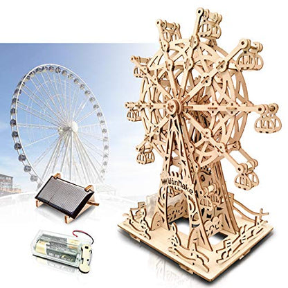 Solar 3D Wooden Puzzles for Adults Birthday Gifts Wood Ferris Wheel DIY Model Kit Puzzle Building Toys for Adult Age 14+ Years Old - style: Ferris Wheel