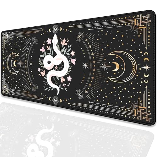 Mysterious Starry Sky Moon and White Snake Pattern Large Extended Gaming Mouse Pad E-Sports Office Desk Mat Keyboard Pad Rubber Non-Slip Computer Mouse Mat Suitable for Home Office Work(27.5X11.8 in) - color: Starry Sky Moon and White Snake