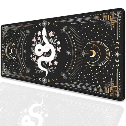 Mysterious Starry Sky Moon and White Snake Pattern Large Extended Gaming Mouse Pad E-Sports Office Desk Mat Keyboard Pad Rubber Non-Slip Computer Mouse Mat Suitable for Home Office Work(27.5X11.8 in) - color: Starry Sky Moon and White Snake