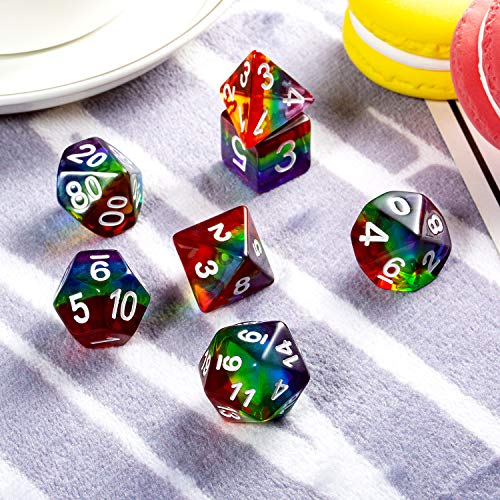 Rainbow DND Dice Set, DNDND Transparent Rainbow Polyhedral Die with Free Organza Bag for D&D Dungeons and Dragons RPGs Role Playing Table Games - color: Rainbow Translucent