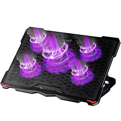 AICHESON Laptop Cooling Pad for 15.6 to 17.3 Inches PC Notebooks, 5 Fans Computer Cooler Stands with Purple Lights Desk Chiller Mat, S035 - color: Purple
