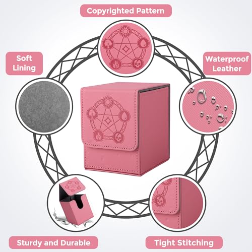 Card Deck Box with 2 Dividers, MTG Commander Deck Box Holds 100+ Double-Sleeved Cards, Leather Magnetic Deck Case Compatible with Magic TCG CCG Cards, Pink - color: 2. Pink, size: 100 Double-sleeved Cards Vertical