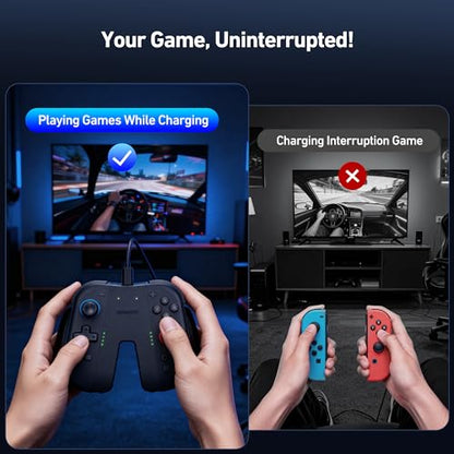 NEWDERY Charging Grip & Charging Dock for Switch 2 | Magnetic Grip Controller Compatible with Switch 2 Joycons, Play While Charging with LED Indicator, Black