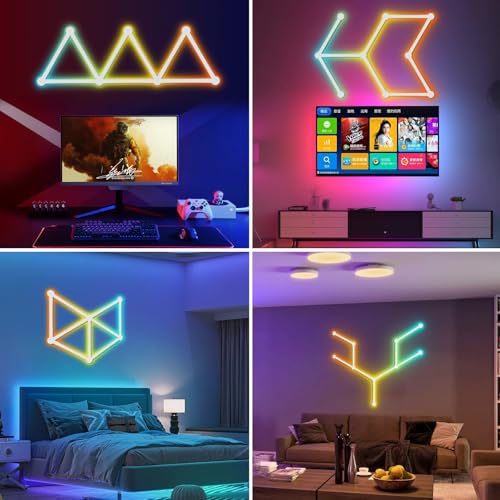 Phylosal Smart WiFi LED Wall Lights, 16M+ Color Dimmable Gaming Light Works with Alexa and Google Assistant, Music Sync, DIY and Timer Feature, RGB Light Bars for Gaming Room, Bedroom (9 Pcs,White)