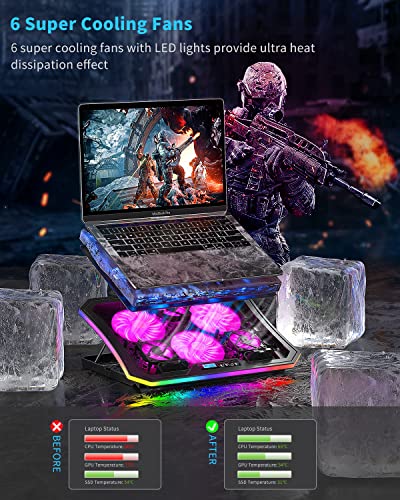 Laptop Cooling Pad, KeiBn RGB Laptop Cooler for 15.6-17.3 Inch Laptops, with 10 Modes Lights | 6 Fans | 7 Height Stands | 2 USB Ports | Desk or Lap Use (A8/Purple) - size: A8-Purple