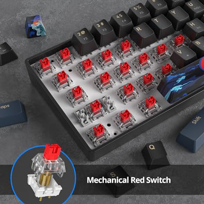 65% Mini Wired Keyboard Backlit for Office Gaming,68 Samurai B | Compact Full N-Key Portable Quiet Linear Red Switch light letters - color: 68 Blue Samurai B/Red Switch