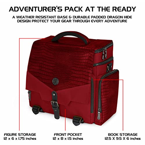 ENHANCE Collector's Edition RPG Adventurer's DnD Bag - Dragon Hide Exterior Travel RPG Bag with Tabletop Miniatures Storage Vault, Mat Holder, DnD Dice & Token Pockets, Fits 4-8 Books (Dragon Red) - color: Dragon Red