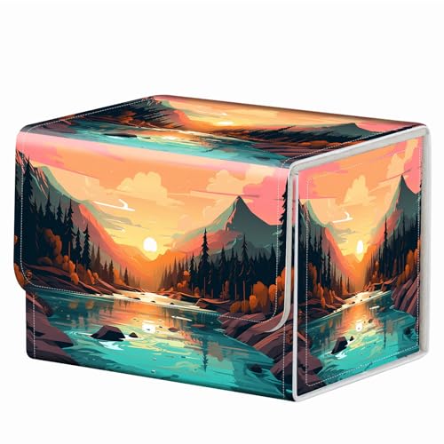 Strong Magnet for TCG MTG Commander Deck Box Playing Card Case Organizer Trading Card Case Creative Pattern Trading Card Storage Box for Collectible Games Up to 200 Cards, Forest Sunset River - color: Forest Sunset River