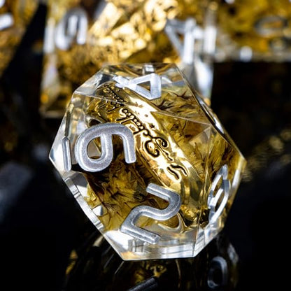 Magic Golden Ring DND Dice Set Sharp Edge Red Resin Dice with Box, for use with RPG D&D Tabletop Games Lord D and D Polyhedral Dice Set - color: Ring -Flower-2