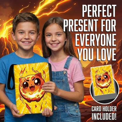 Trading Card Binder Small 4 Pocket,capacity of 400 Cards, 50 Clear Sheets Included, 3 Rings And Zipper, Cards Binder, Collector Binder, Water Proof with Dragon Design (RedFire Ball, Small) - color: RedFire Ball, size: Small