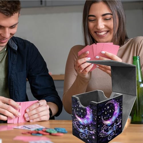 Purple Moon Card Deck Box, MTG Commander Deck Box Card Deck Case for Trading Cards, 100+ Sleeved Cards with PU Leather Magnetic Card Storage Box for TCG CCG Magic Cards - color: Card Deck Box-597