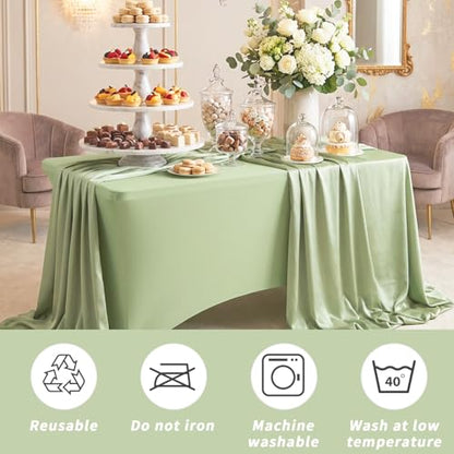 Fixwal Sage Green Stretch Table Cloth Rectangle 2 Pack 6Ft, Spandex Fitted Table Covers Washable for Party, Trade Show, Banquet, Wedding, Buffet - color: Sage Green, size: 6 Ft