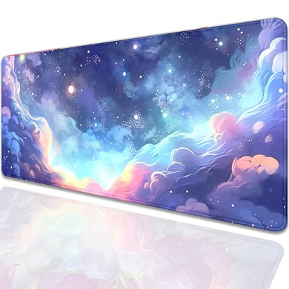 Stars Sky Dark Blue Cosmos Mouse Pad Desk Mat,Large Extended Gaming Mouse Pad with Stitched Edges,Non-Slip Waterproof Rubber Base for Office,Computer,Keyboard,Laptop and Home Desk Pad(27.5X11.8 in) - color: Blue Cloud