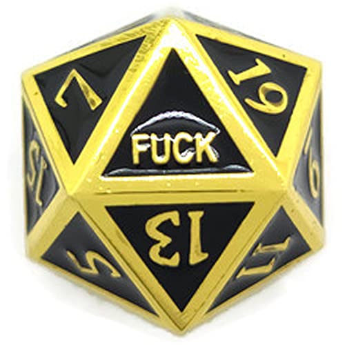 Metal D20 F Dice Critical Fail F 20 Sided Die Set DND Number Role Playing Game Dungeons and Dragons D&D Black Silver Red Blue Rainbow Gold Copper Purple Green Pink White (Single Dice, Black and Gold) - color: Black and Gold, style: Single Dice
