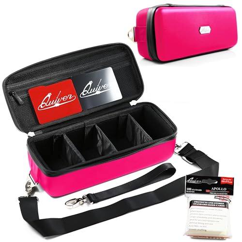 Quiver Time Pink Bolt Card Carrying Case fits Pokemon Cards and other TCG Games - Storage Bag for Playing/Trading Cards and Deck Box (Straps, Dividers & 100 Apollo Card Sleeves) - color: Pink, size: Bolt Card Carrying Case