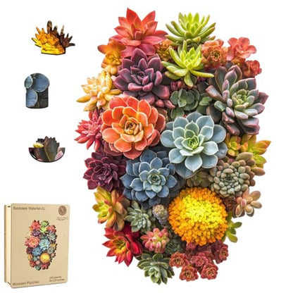 Delobi Succulent Waterfall Wooden Puzzles, 200 Pieces Jigsaw Puzzles 12.6'' x 9'', Unique Design Wooden Puzzles for Adults and Kids, Family Game Gift - color: Succulent Waterfall-02, size: 200Pcs