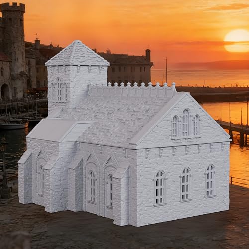 AUSPDICE DND Terrain 25mm 고딕 예배당, 도색되지 않은 TTRPG 빌딩 풍경 | 1:64 스케일 3피스 스톤 교회, 탈착식 지붕 섹션과 던전 앤 드래곤을 위한 디테일한 내부 - AF1154J - color: Af1154j Dock Buildings J