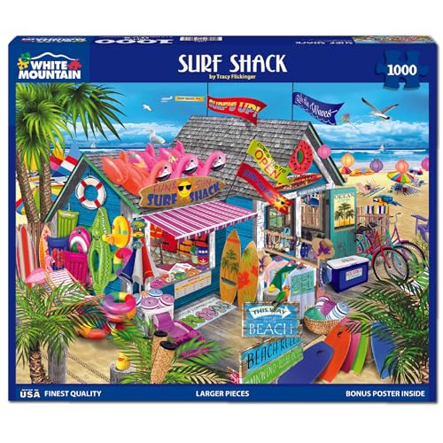 White Mountain 1000 Piece Jigsaw Puzzle Summer Beach Shop, Surf Shack | Large Pieces, Gift for Adults and Family, 24"x30" in