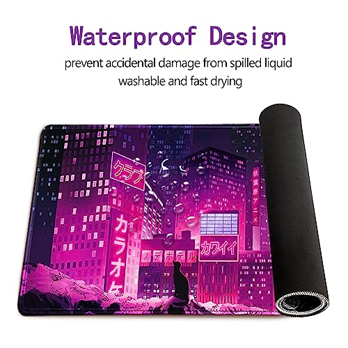 Gaming Laptop Mouse Pad,Sea Wave Big Mice Pads PC Keyboard Waterproof and Non-Slip 31.5" x 11.9" 0.12" Thick XL,XXL Rubber Table Mat, Purple Cyberpunk City Night View - color: Japaese Anime, size: 31.5" x 11.9"