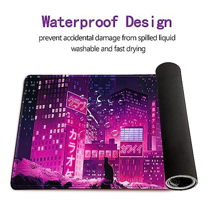 Gaming Laptop Mouse Pad,Sea Wave Big Mice Pads PC Keyboard Waterproof and Non-Slip 31.5" x 11.9" 0.12" Thick XL,XXL Rubber Table Mat, Purple Cyberpunk City Night View - color: Japaese Anime, size: 31.5" x 11.9"