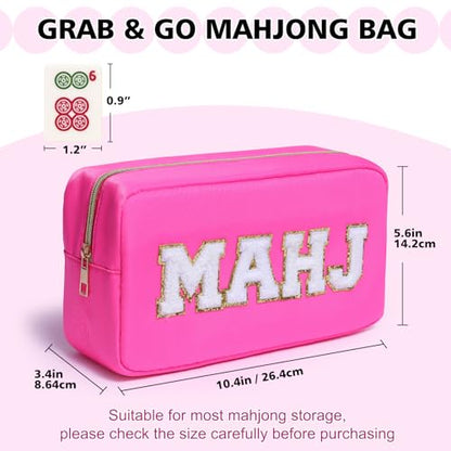 Mahjong Tile Bag Mahjong Bag with Zipper Travel Mahjong Carrying Case Storage Pouch Gifts for Mahjong Lovers Accessories - color: Hot Pink-mahj