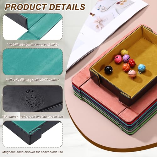 uxcell PU Leather Dice Tray, Rectangle Magnetic Folding Velvet Portable Folding Dice Rolling Tray for Table Games Keys Wallet Watch Coin, Cyan - color: Cyan