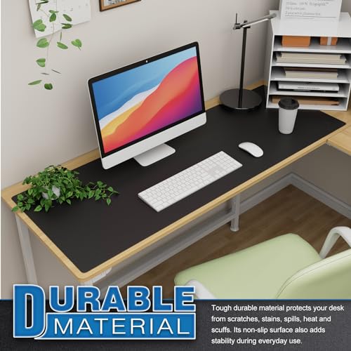 K KNODEL Large Office Leather Desk Mat, Mouse and Keyboard Pad, Computer and Laptop Mat, Desktop Protector and Cover, Writing Pad and Blotter (47.2"x17", Black) - color: Black, size: 47.2" x 17"