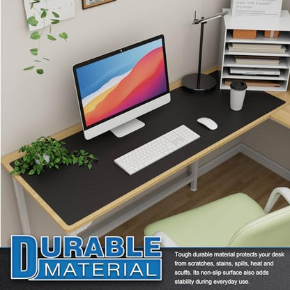 K KNODEL Large Office Leather Desk Mat, Mouse and Keyboard Pad, Computer and Laptop Mat, Desktop Protector and Cover, Writing Pad and Blotter (47.2"x17", Black) - color: Black, size: 47.2" x 17"