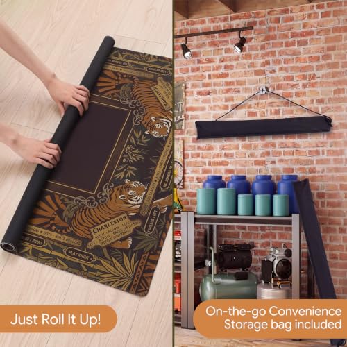 Drydiet Mahjong Mat for Table 31.5 x 31.5 Inch American Mahjong Mat with Carrying Bag, Non-Slip Noise Reduction Table Item for Family Poker Domino Board Game Night & Party Use(Tiger) - style: Tiger