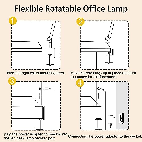LED Desk Lamp with Clamp & Flexible Arm - 3 Light Sources, 4 Color Modes & 5 Brightness Levels, Eye-Caring Table Light with Memory Function - color: Black-4j3D