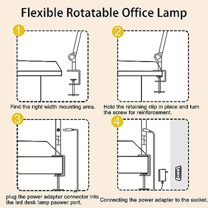 LED Desk Lamp with Clamp & Flexible Arm - 3 Light Sources, 4 Color Modes & 5 Brightness Levels, Eye-Caring Table Light with Memory Function - color: Black-4j3D