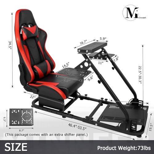 Minneer Foldable Racing Flight Simulation Cockpit with Red Seat Fit for Logitech G29 G920,for Thrustmaster T248,for Fanatec,Double Levers Drive Gaming Wheel Stand,Not Included Wheel,Pedal,Handbrake