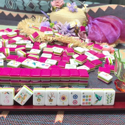 American Mahjong Design Set 1.2-inch 160 Acrylic High-Grade Four Layer Rose Red Mah-Jongg Tiles - color: Rose Red