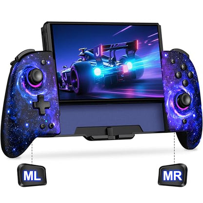 Gammeefy Switch Controller – Hall Effect Joysticks & Enhanced Grip – One Piece Switch Joypad Replacement Switch Pro Controller with 8-Color RGB Lighting, Turbo, Macros - Starry Sky, 6.2"/7" - color: Starry Sky, size: 6.2"/7"