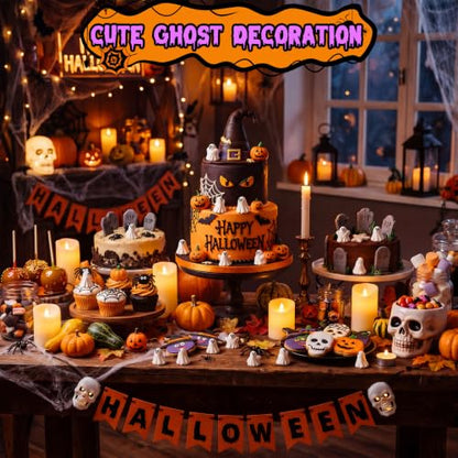 Weysat 100 Pcs Halloween Mini Resin Ghost Figures Small Cute Spooky Ghost Tiny Halloween Miniatures for Tiered Tray Decor Vase Fillers Tabletop Shelf Centerpieces Party Favors - style: Halloween