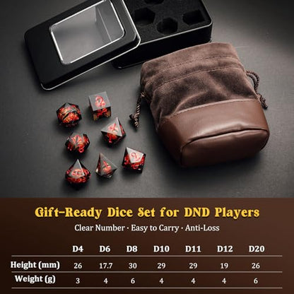 MoKo Liquid Core DND Dice Set 7PCS, Black + Red | Sharp Edge Resin Polyhedral, D20 D12 D10 D8 D6 D4 D%, Gift Box Included, Compatible with Dungeons and Dragons RPG - color: 1 - Black + Red