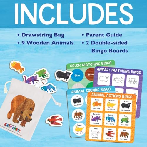 Peaceable Kingdom World of Eric Carle Board Game | A fast, replayable board game. Includes 9 wooden animals and 2 double-sided bingo boards. Ages 2+.