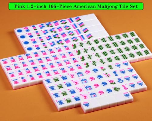 Pink American Mahjong Game Set 166 Mahjong Tile Set 1.2-inch American Mahjong Tile Set with 4PCS Mahjong Racks with Pushers