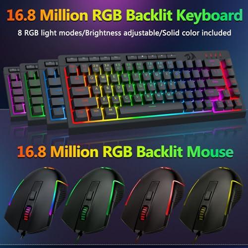 Redragon 60% Wired Gaming Keyboard and Mouse Combo, RGB Backlit, Black | Mini Macro Membrane Keyboard with Anti-Ghosting & Multimedia Keys + 8000 DPI Programmable Optical Mice for PC Laptop