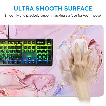 iCasso Glitter Marble Computer Mat 35.4"x15.7", Table Mat for Gaming | Elegant Home Ergonomic Desk Pad with Keyboard Wrist Rest, Mousepad Set for Students Computer Office Workspace Area - color: Glitter Marble