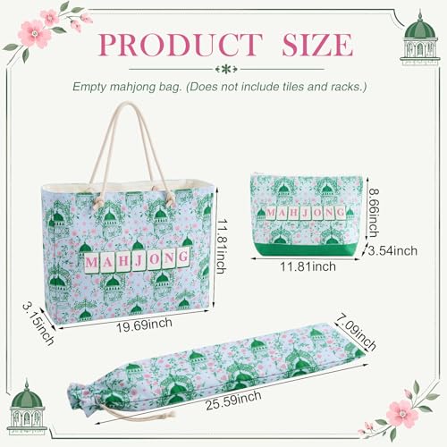 Soulchen 3 Pcs Empty Mahjong Bag Set American Mahjong Buckled and Zippered Carrying Bag with Handle, Tile case and Drawstring Protective Sleeve for Rack Game Accessories Gift Travel(Chinoiserie) - style: Chinoiserie
