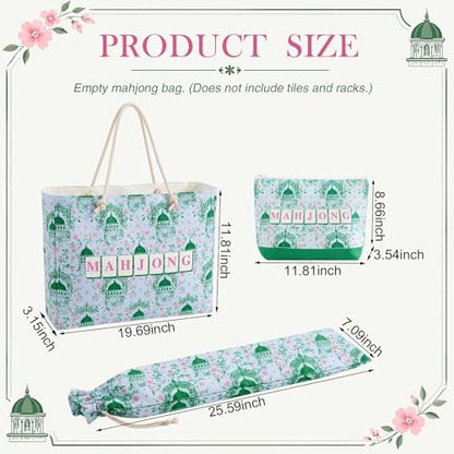 Soulchen 3 Pcs Empty Mahjong Bag Set American Mahjong Buckled and Zippered Carrying Bag with Handle, Tile case and Drawstring Protective Sleeve for Rack Game Accessories Gift Travel(Chinoiserie) - style: Chinoiserie