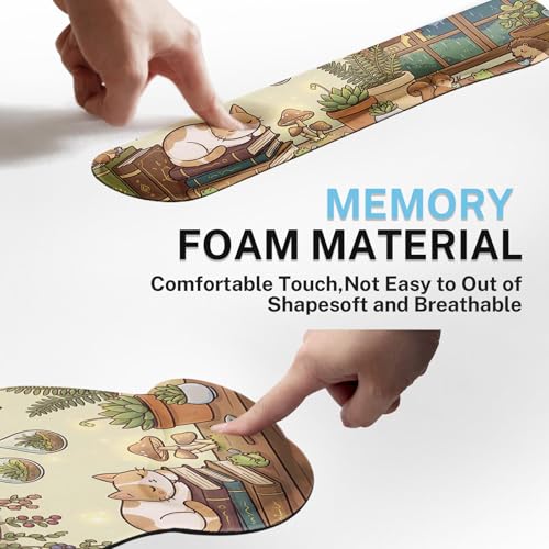 Arttown Keyboard Mouse Pad Set, 4 in 1 Desk Mat Set Kawaii Mushroom | Cat Frog Large Mousepad+Keyboard Wrist Rest+Mouse Wrist Rest+Coaster Ergonomic Design for Home Office Computer - color: Cat Frog