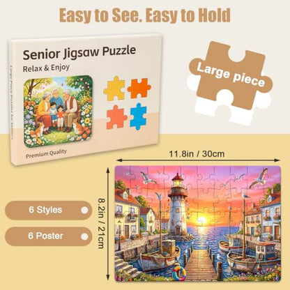 6 Packs 50 Large Piece Puzzles for Seniors with Dementia, Alzheimer’s Products and Activities for Elderly Adults, Cognitive Game Gift for Patients in Nursing Home - style: vegetable