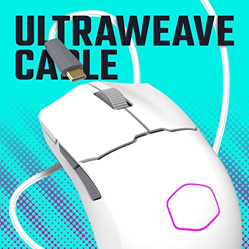 Cooler Master MM712 Wireless Gaming Mouse White with Adjustable 19,000 DPI, 2.4GHz and Bluetooth, Ultraweave Cable, PTFE Feet, RGB Lighting and MasterPlus+ Software - style: MM712 Wireless White