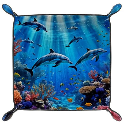 Underwater Dolphins Dice Tray Dice Rolling Tray Folding Dice Holder for Dice Games, Like RPG, DND and Other Table Games - color: Multi 10