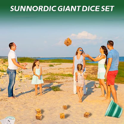 SunNordic 6 Giant Wooden Yard Dice Game Set, Outdoor Lawn Yardzee Game Jumbo with Carry Bag＆ Scorecard, Backyard Dice Game for Adults Family