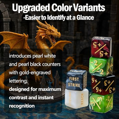 48 Pieces MTG Counter Token Dice Counters Keyword Counters Life Counter Tokens Dice Buff Tokens Compatible with Magic Card Game Accessories CCG Creature Stats (Green&red)